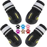QUMY Dog Shoes: Large/Medium Dogs Boots & Paw Protectors for Winter & Summer, Waterproof, Anti-Slip Sole, Black – Size 6