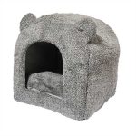 40 Winks Cat Hooded Bed- Teddy Bear – Grey – 38x38cm