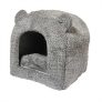 40 Winks Cat Hooded Bed- Teddy Bear – Grey – 38x38cm