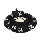 Dream Paws Bed 55x55cm & Blanket 80x80cm Bundle Set Black Fleece – Pawprint